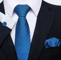 Elegancki zestaw krawat poszetka spinki Dzień Ojca prezent
