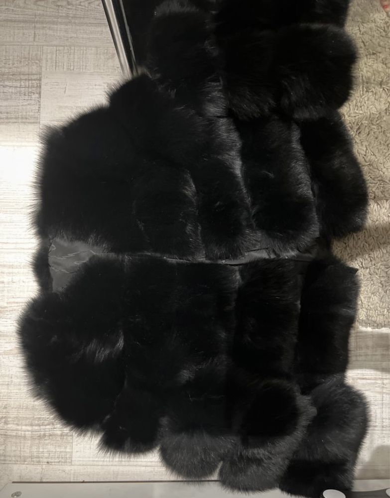 Nowa kurtka  futro lis real fur black czarne puszyste Premium