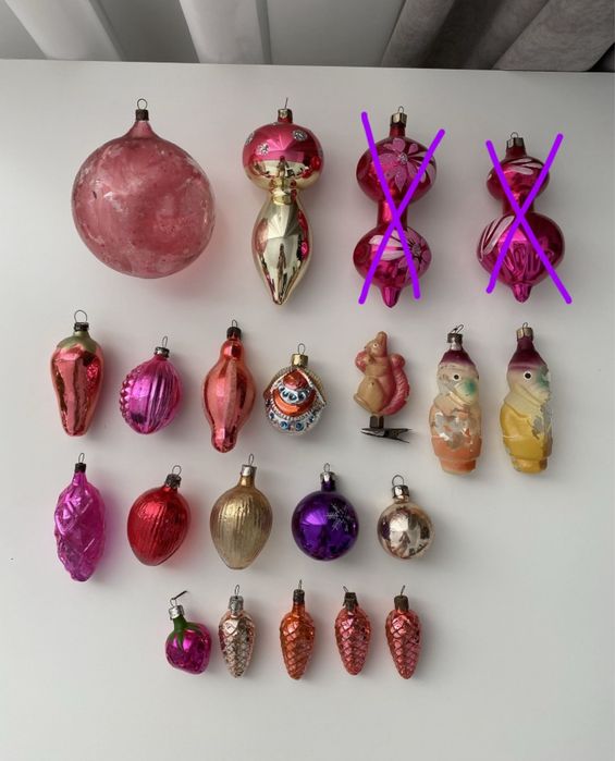 Ёлочные игрушки СССР, стеклянные игрушки на клипсах