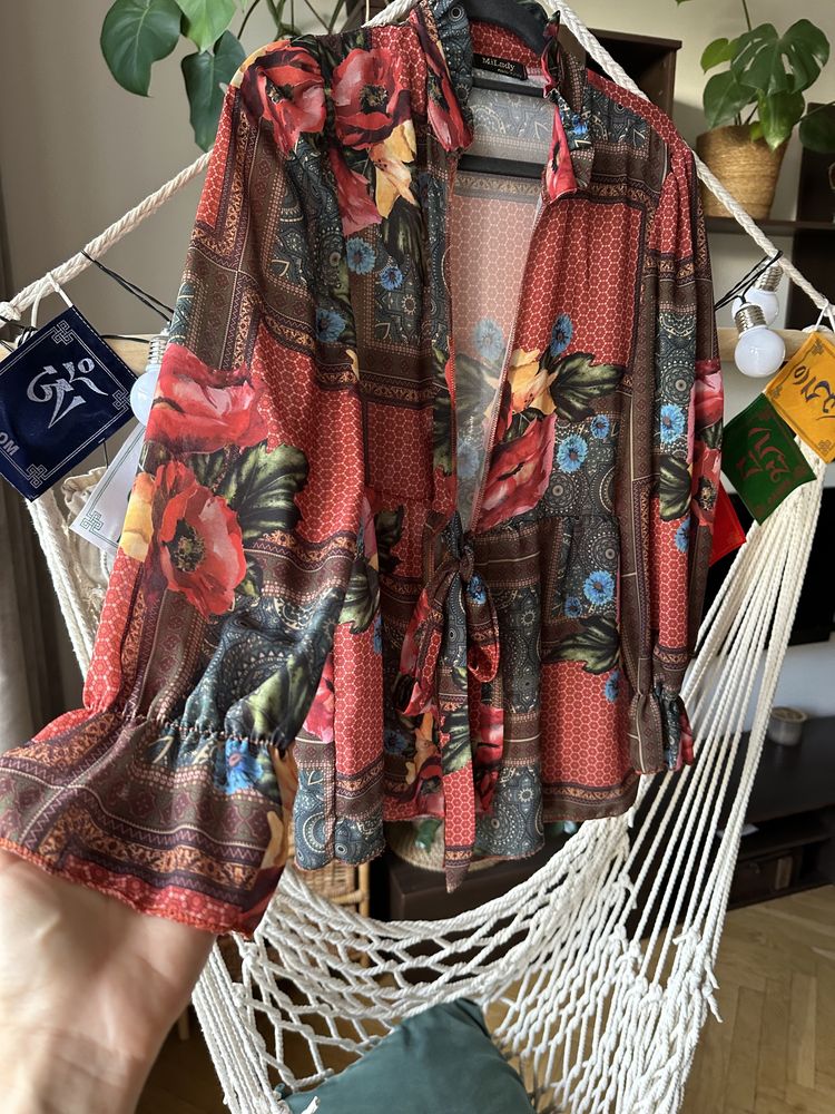 Włoska narzutka pareo kwiaty oversize S M L