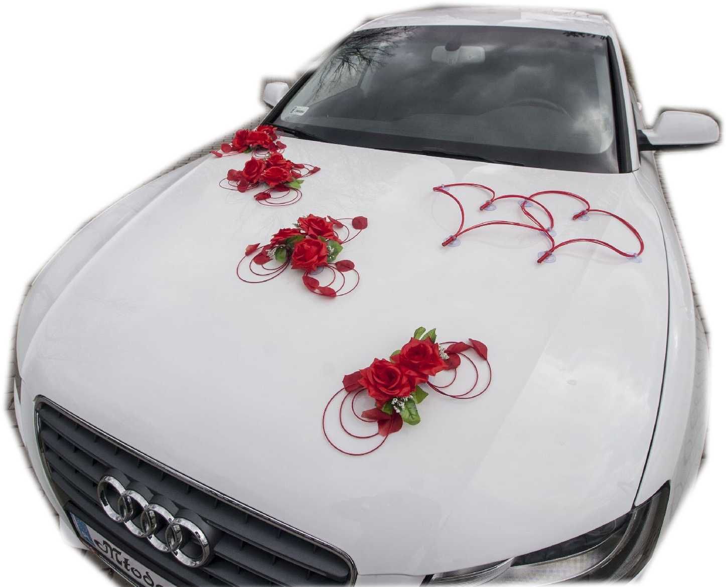 CZERWONE ozdoby na samochód , dekoracja samochodu na ślub 156