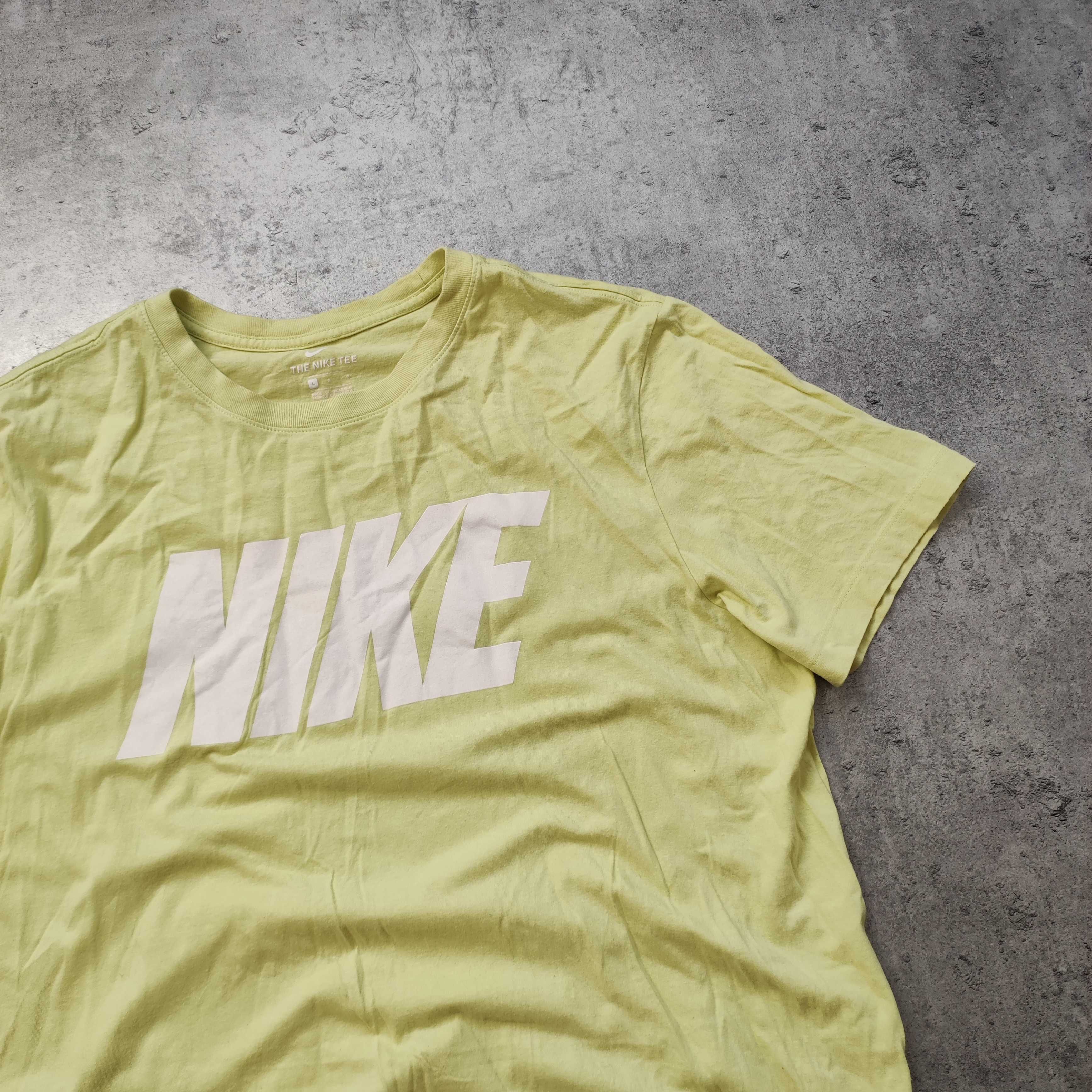 MĘSKA Koszulka Bawełna Limonka Nike Duże Logo Sportswear Casual Sport