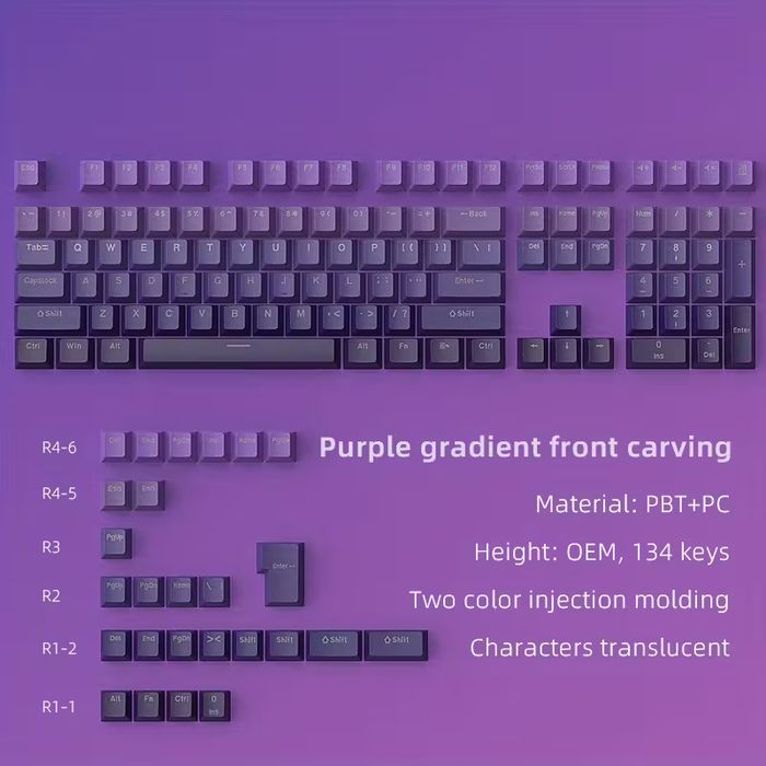 Набір кейкапів PBT Purple Gradient (130+) — фіолетовий OEM-комплект