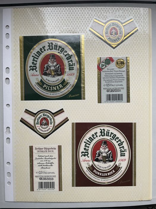 Karta etykiet piwnych Berliner Bürgerbräu – Niemcy, lata 90.