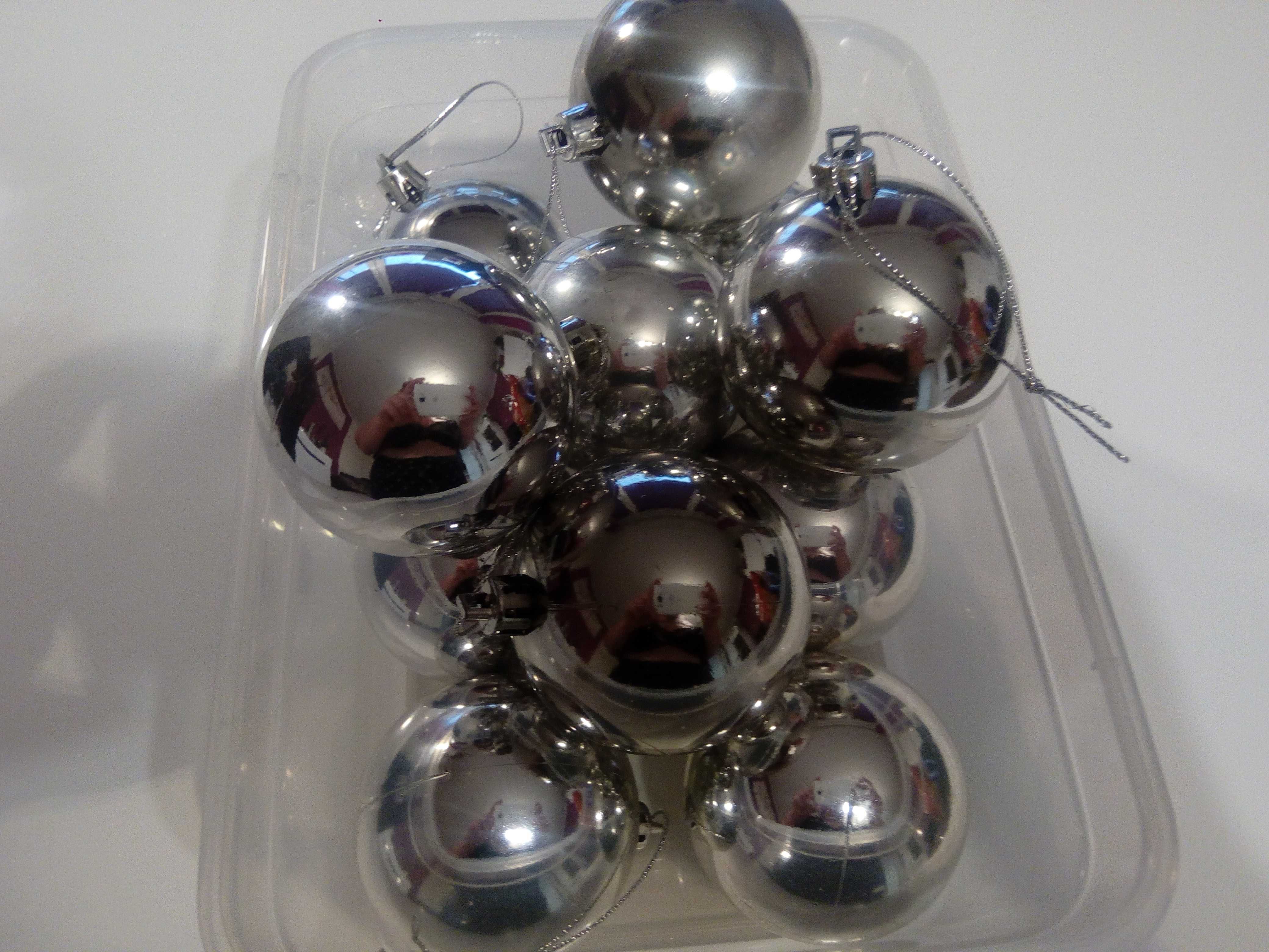 Bombki choinkowe srebrne, plastikowe śr. 6 cm, 11 szt.