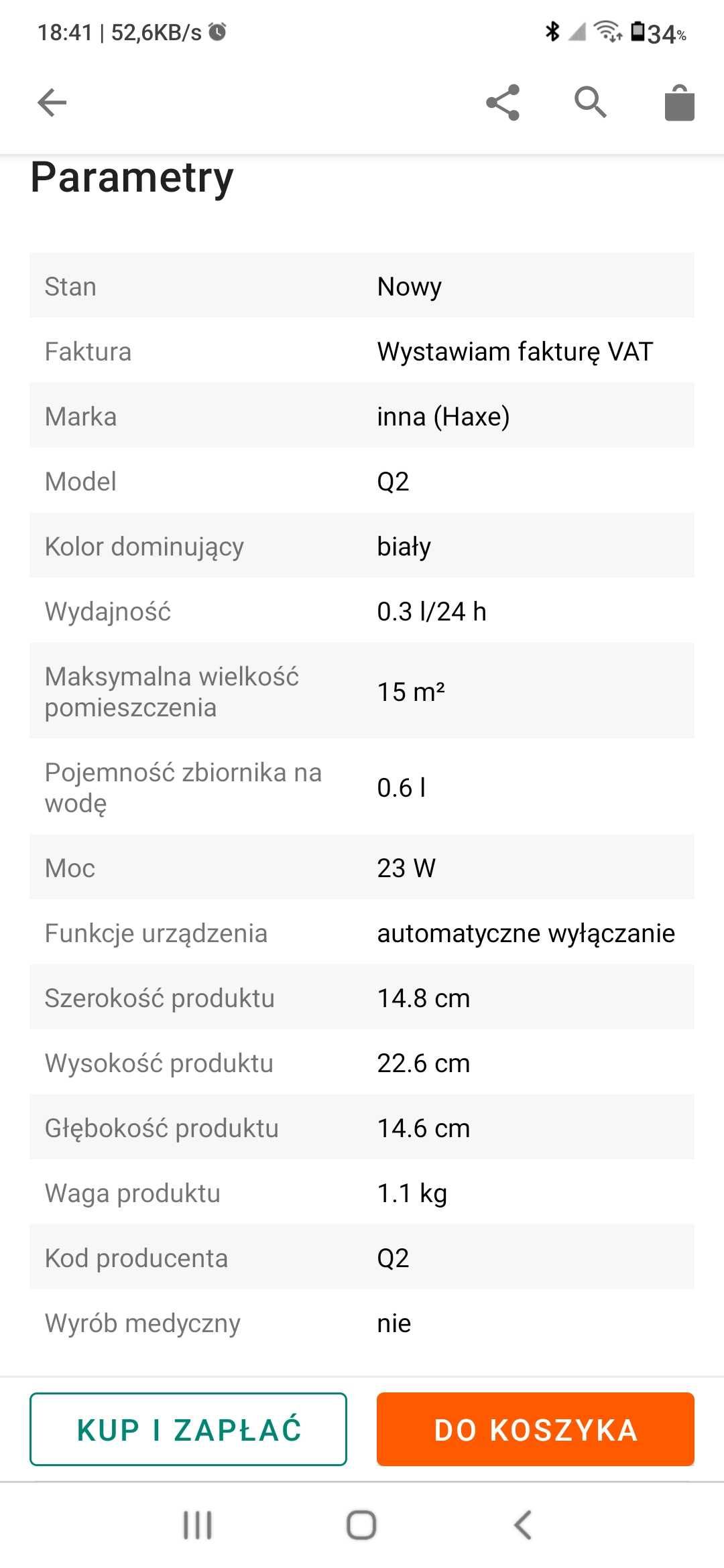 Osuszacz powietrza Haxe Q2 23 W 0,3 l/24 h