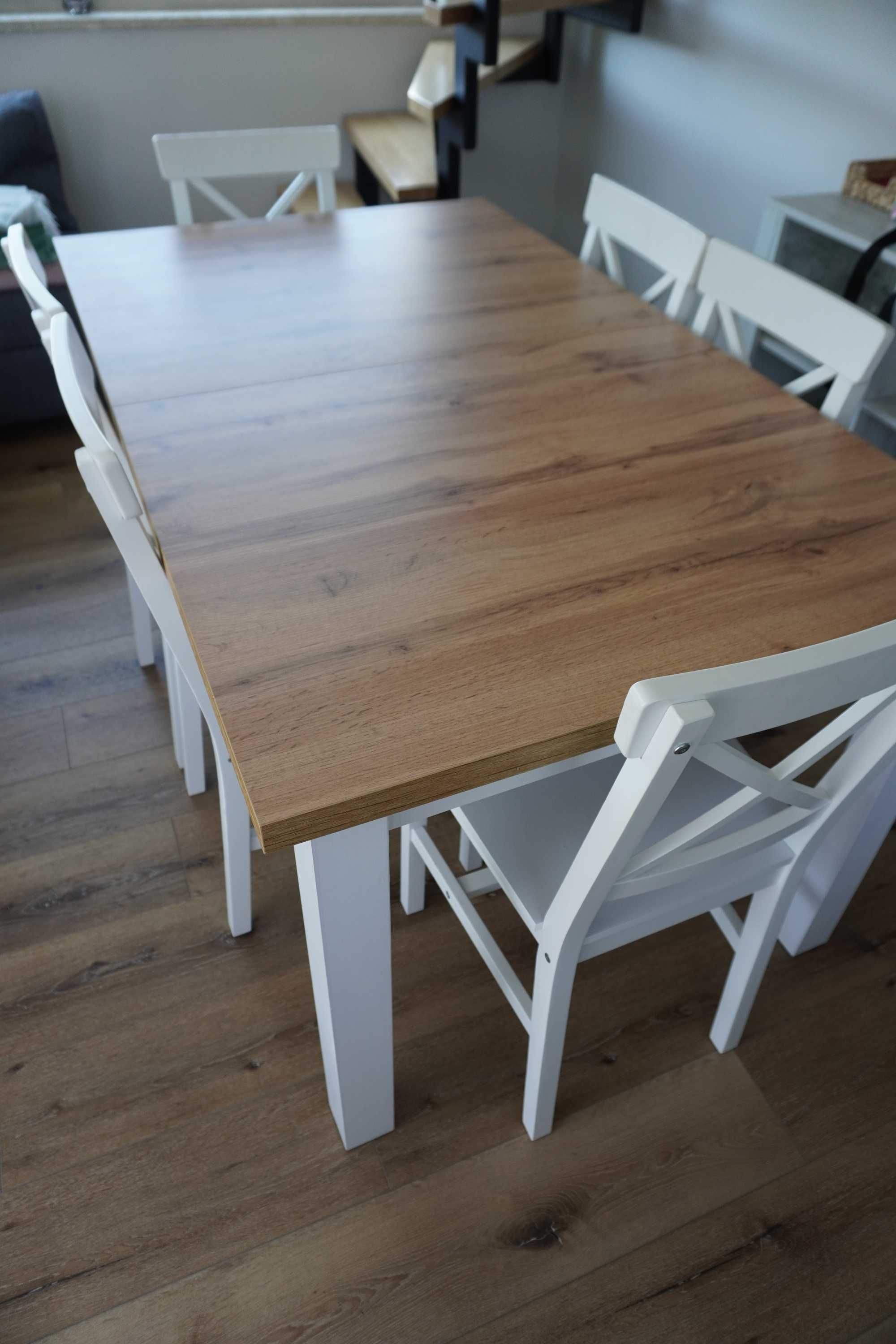 Stół do jadalni regulowany Jysk / Markskel bialy/dąb W90*L150/193*H75