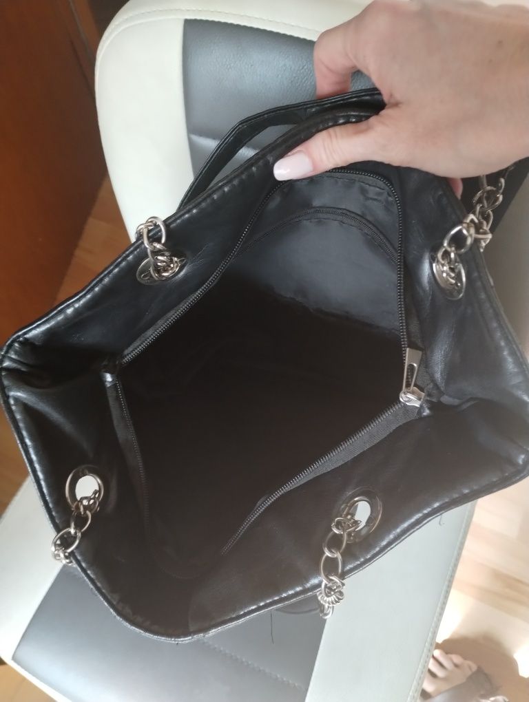 Czarna torba łancuchy shopper bag A4