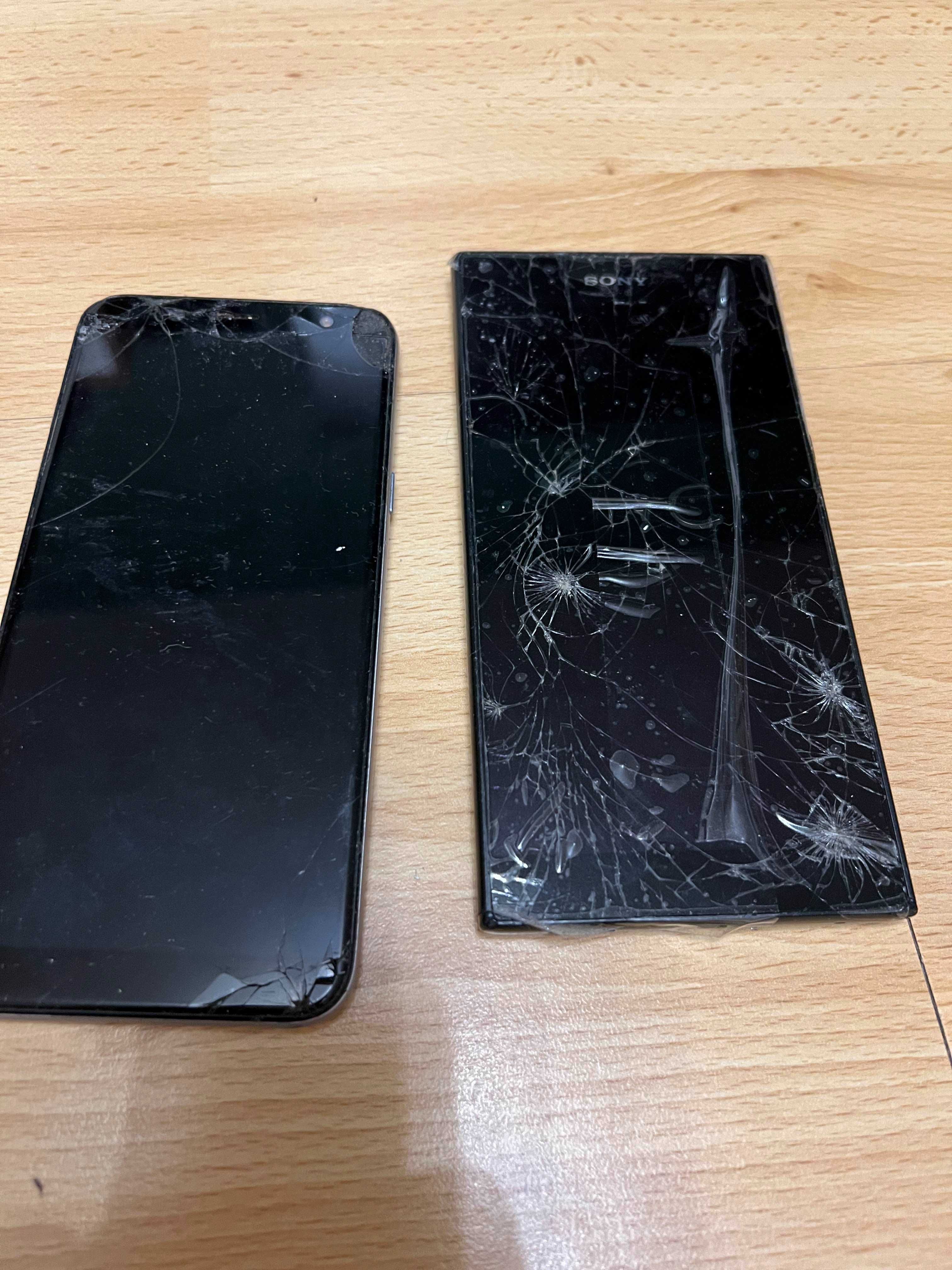 Zestaw uszkodzonych telefonów, iPhone XS Max, Samsung, Xperia, Lumia