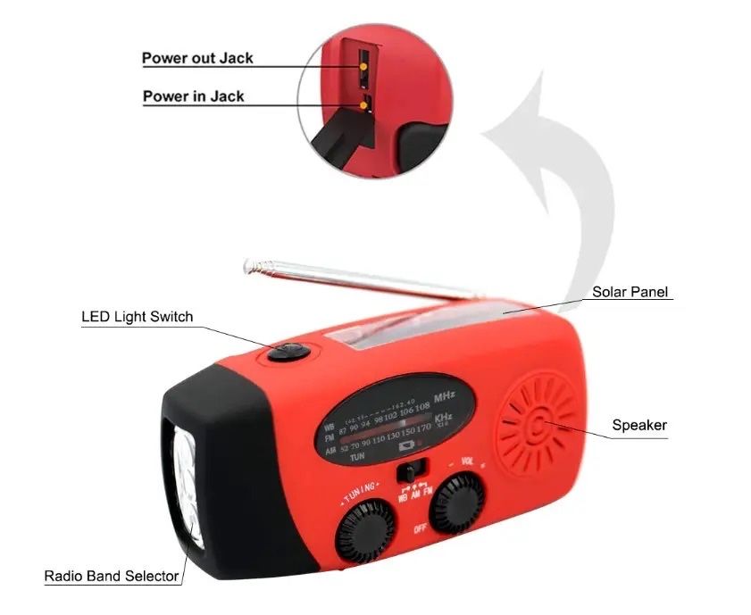 Радіо 4в1 роторное динамо радио с фонариком +