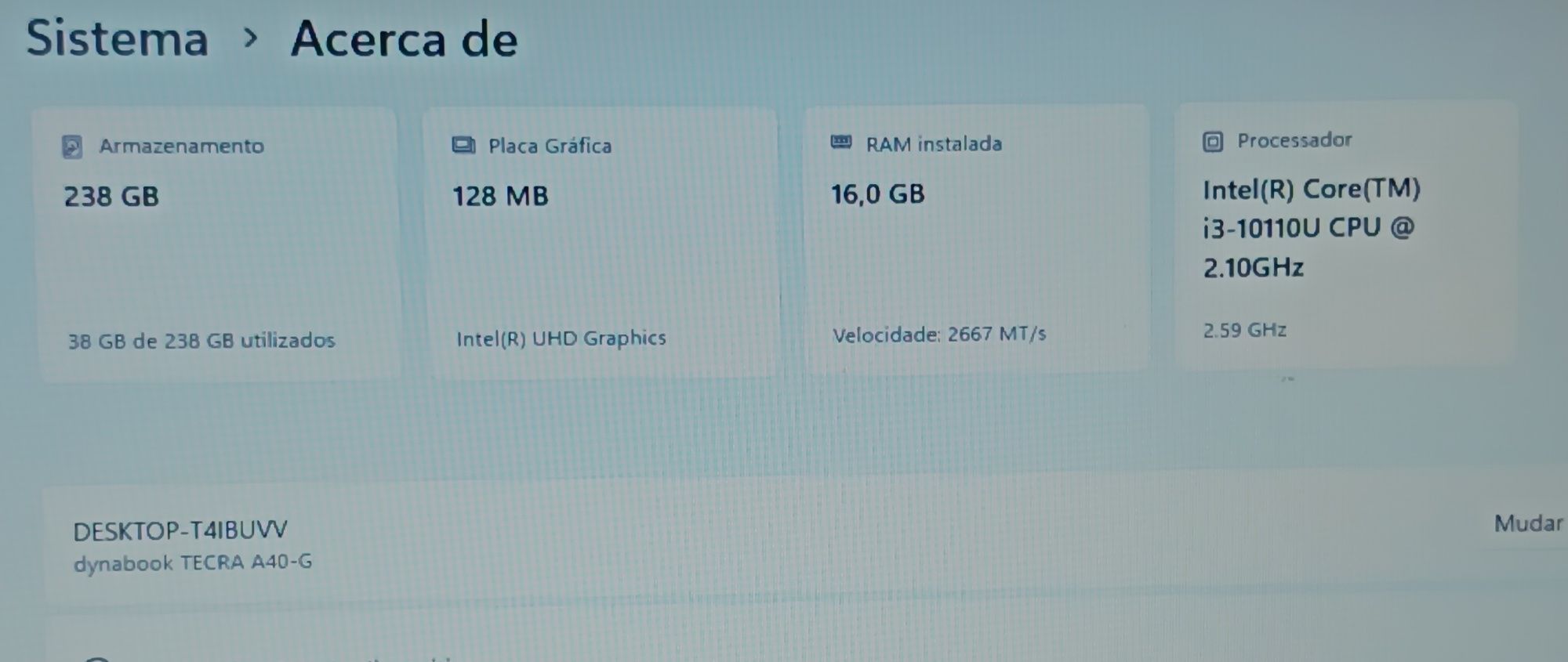 Portátil Toshiba Dynabook / i3 10ªgen / 16GB RAM / NVMe 256GB
