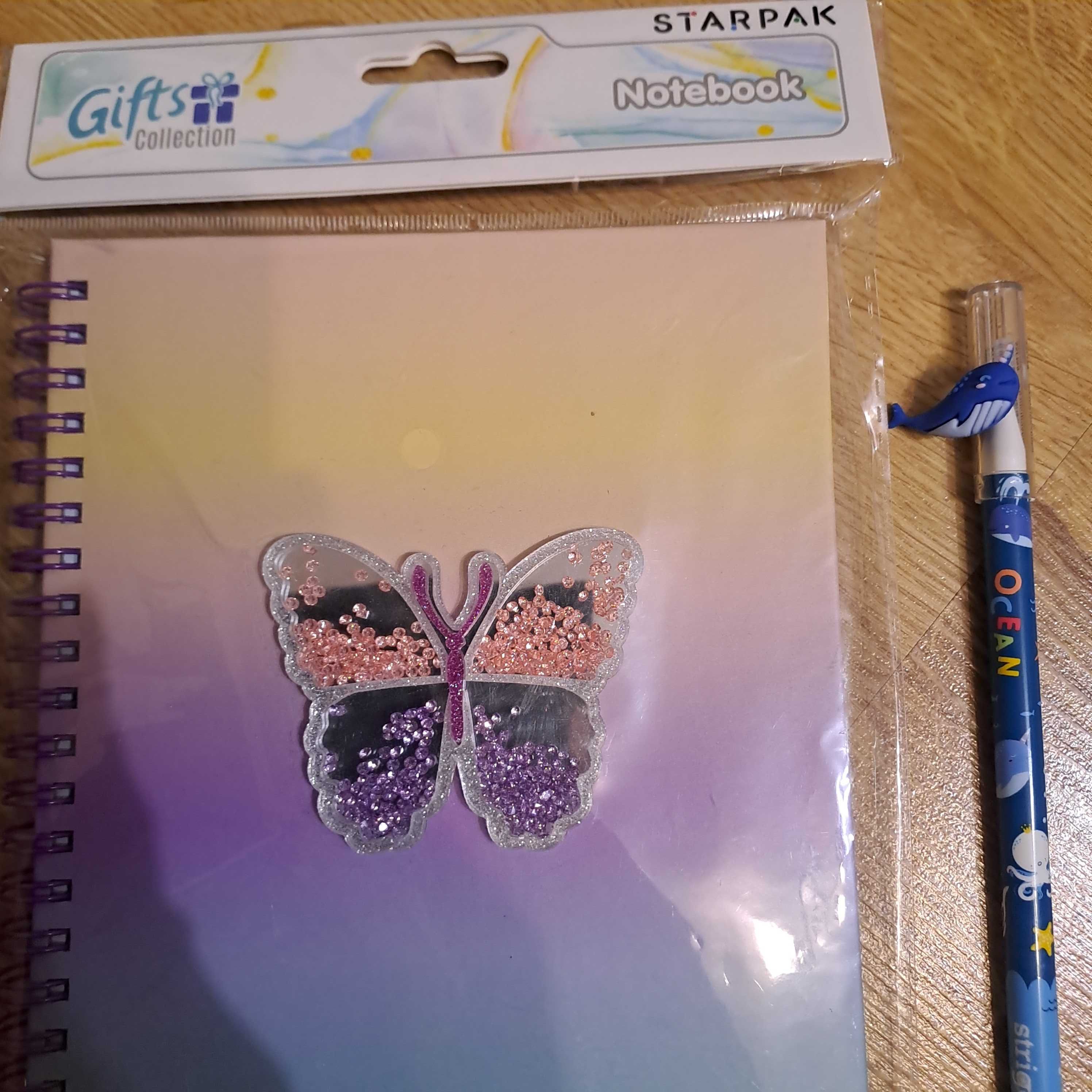 Notes Starpak na spirali A5 Motyl, długopis wymazywalny - zestaw