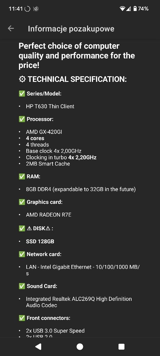 HP T630 THIN CLIENT 8GB DDR4 RAM WITH 128GB M.2 SSD (without stand)