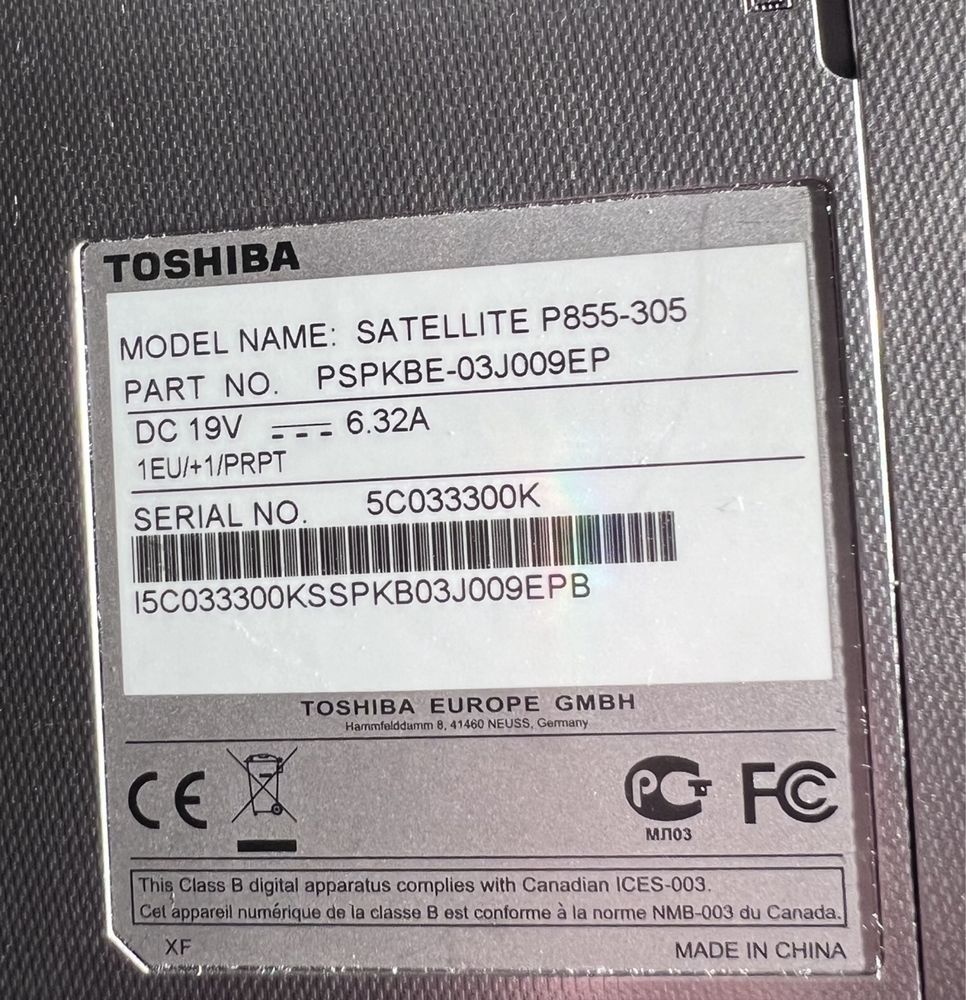 Portátil Toshiba SATELLITE P855-305 Disco SSD 256GB