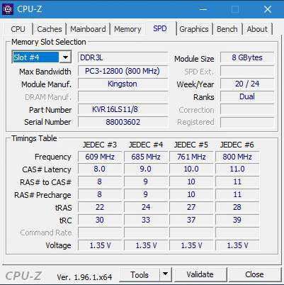 Pamięć Kingston DDR3L 8GB 1600MHz PC3L-12800 1.35V CL11 KVR16LS11/8