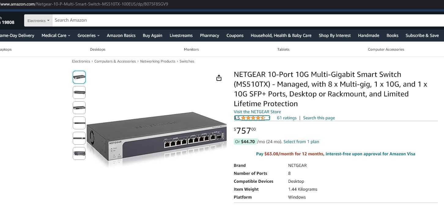 10G\5G\2.5G\1G RJ-45 SFP+ L2 комутатор NETGEAR MS510TX світч switch