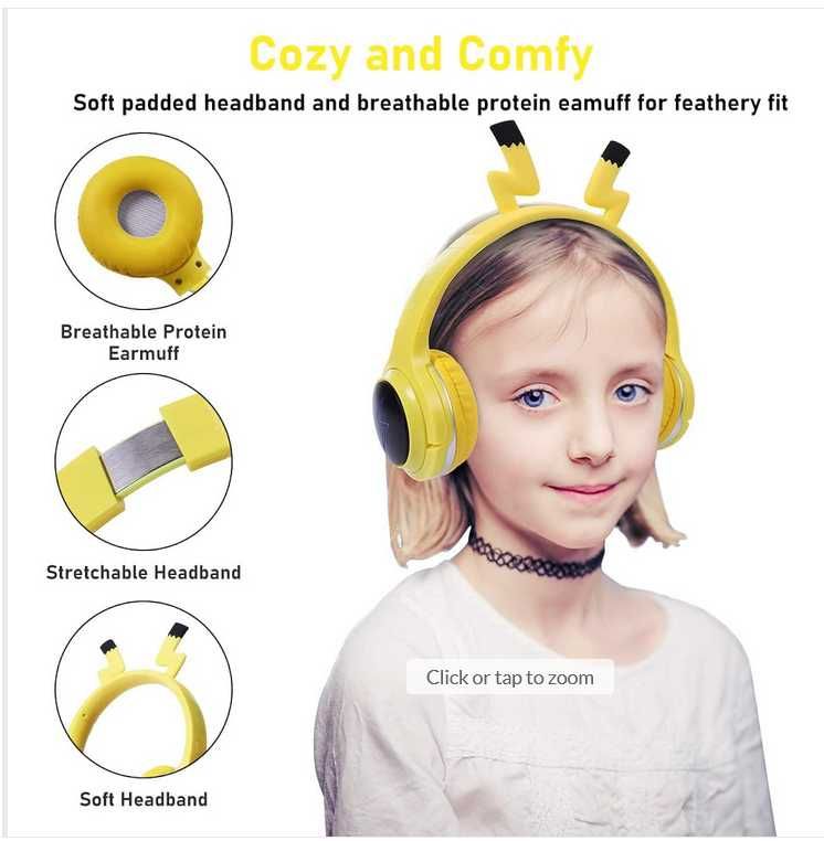 Słuchawki dla dziec Bluetooth Pikachu  , radio FM ,SD , żółte