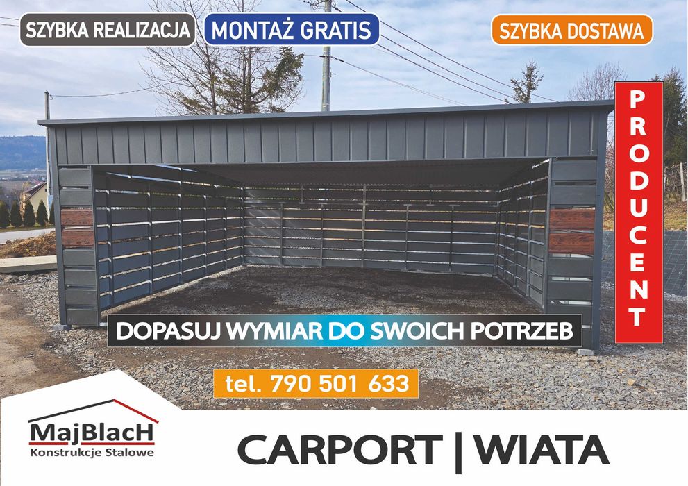 Ładny CARPORT | ALTANA na pojazd | Garaże Garaż Blaszany- Maj-Blach