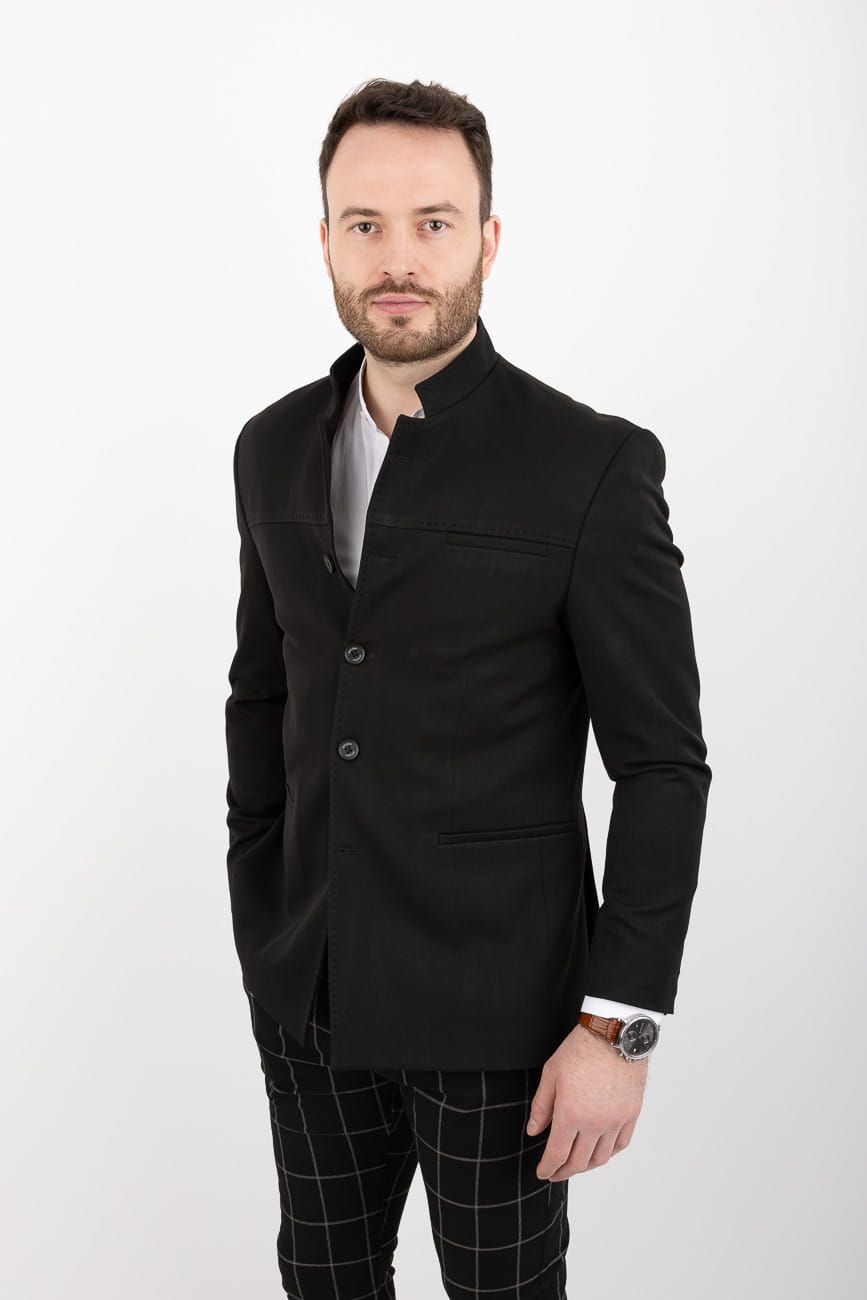 Czarna marynarka meska ze stojka casual slim fit stylovy 2182 - 46
