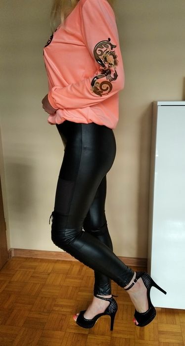 EKSKLUZYWNE spodnie legginsy czarne siateczka wiązane L GRATIS WYSYŁKA