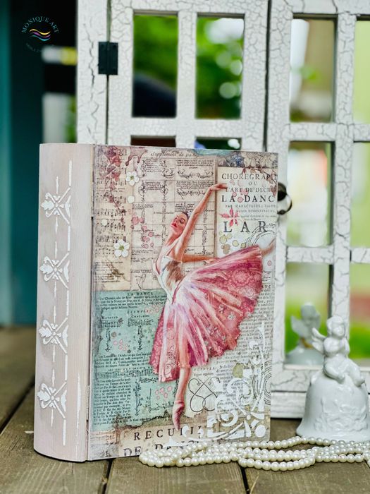 Kufer książka z motywem baletu, prezent, na biżuterię, hand made