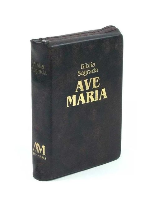 Bíblia Sagrada Ave-Maria Marrom Com Zíper