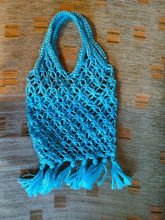 Pleciony wiszący kwietnik na doniczkę, PRL