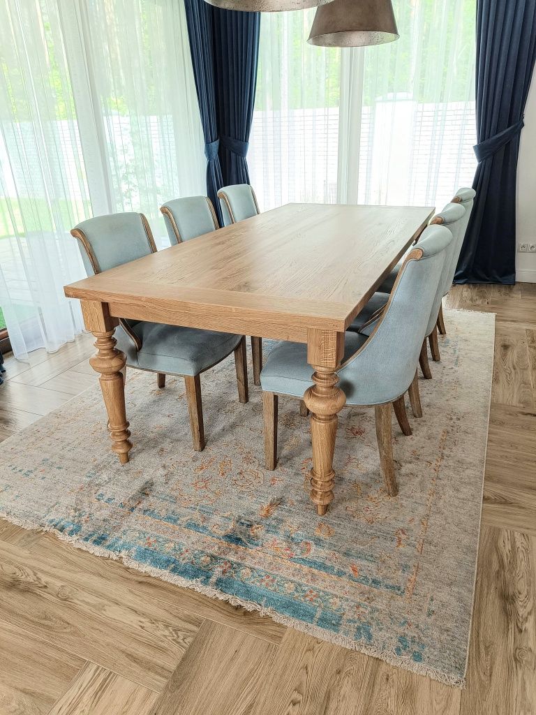 Stół dębowy 220/100/77 cm lity dąb nogi toczone