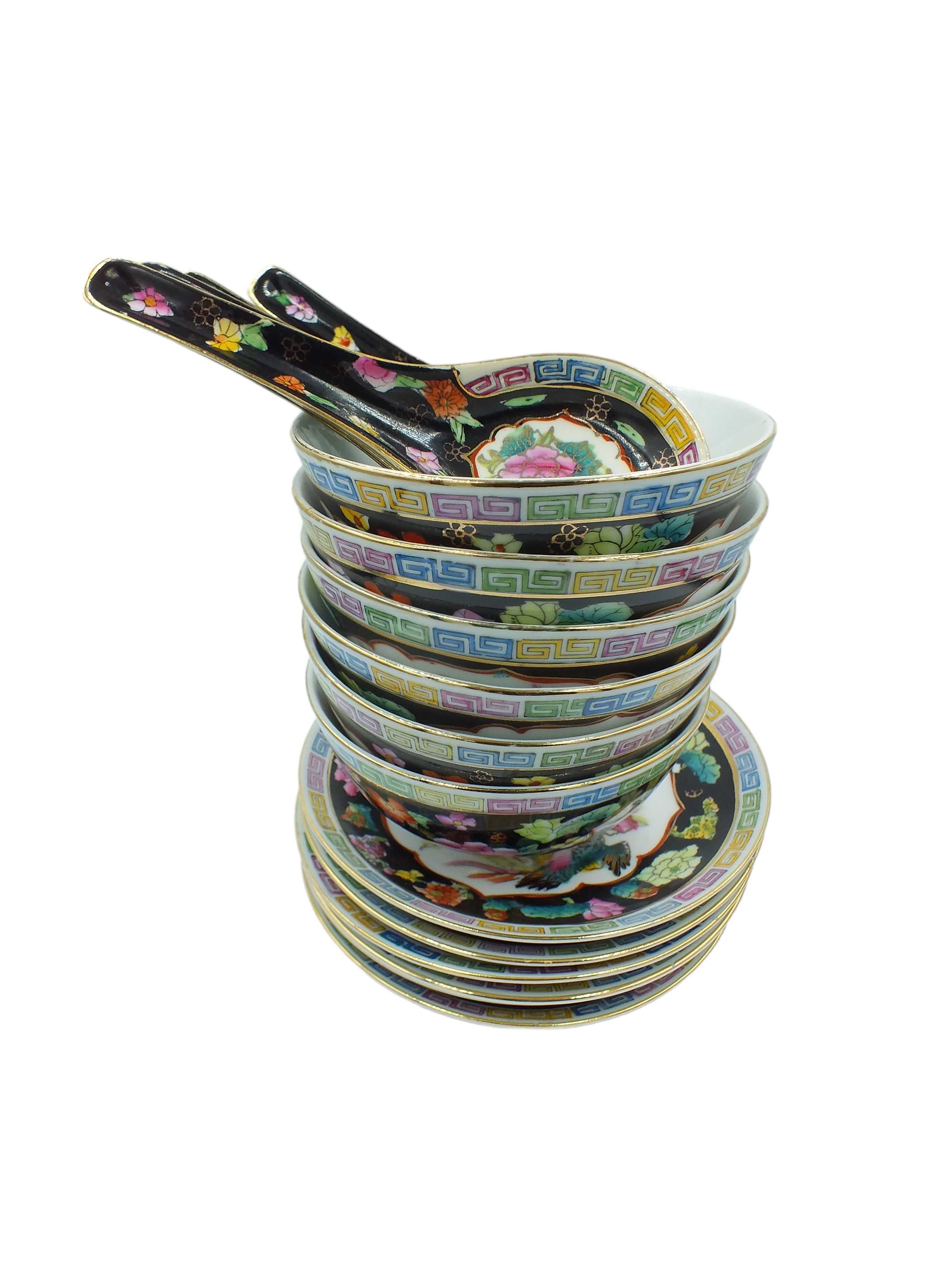 Porcelana chińska miski + talerzyki + łyżki ramen B111101