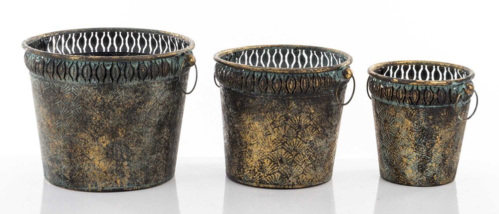 Złote Metalowe Postarzane Dekoracyjne Osłonki Doniczki Retro 142396