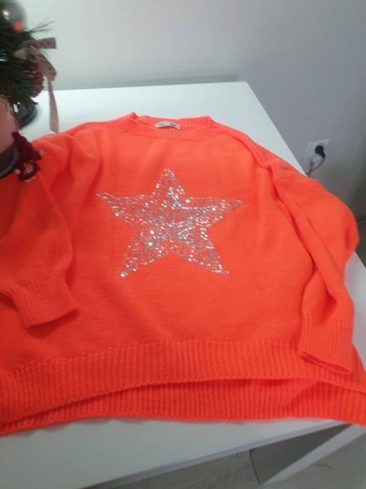 Sweterek bluza sweter pomarańcz z aplikacją włoski uniwersalny