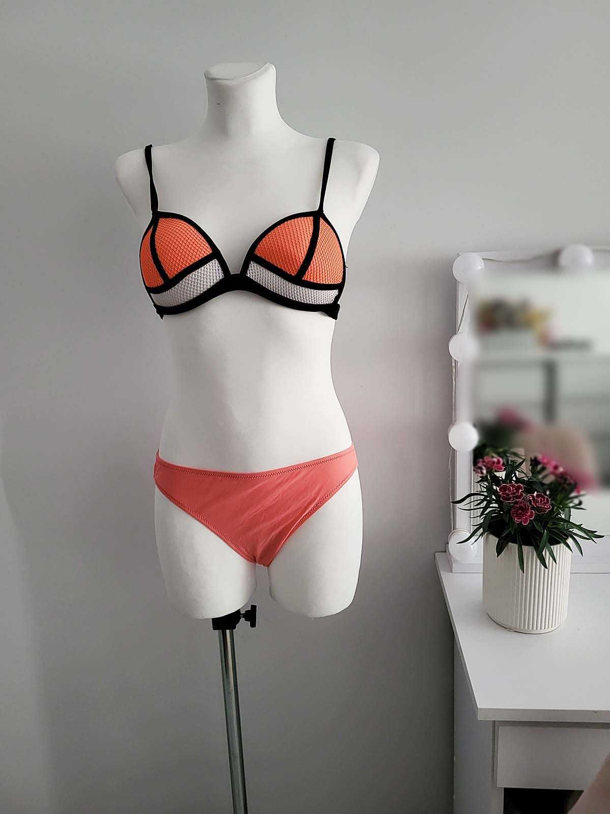 Strój dwuczęściowy bikini siateczka L XL usztywniane miseczki nowy