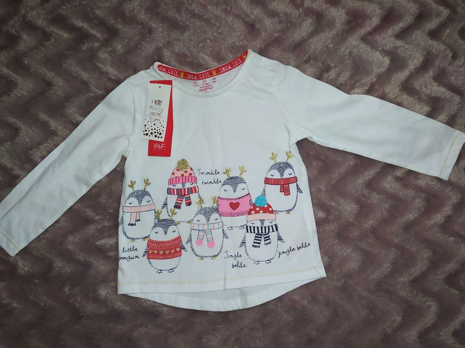 Bluzka z motywami zimowymi, 12-18 mies. NOWA z metką