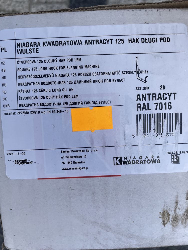 Niagara Pruszyński kwadrat uchwyt rynny antracyt