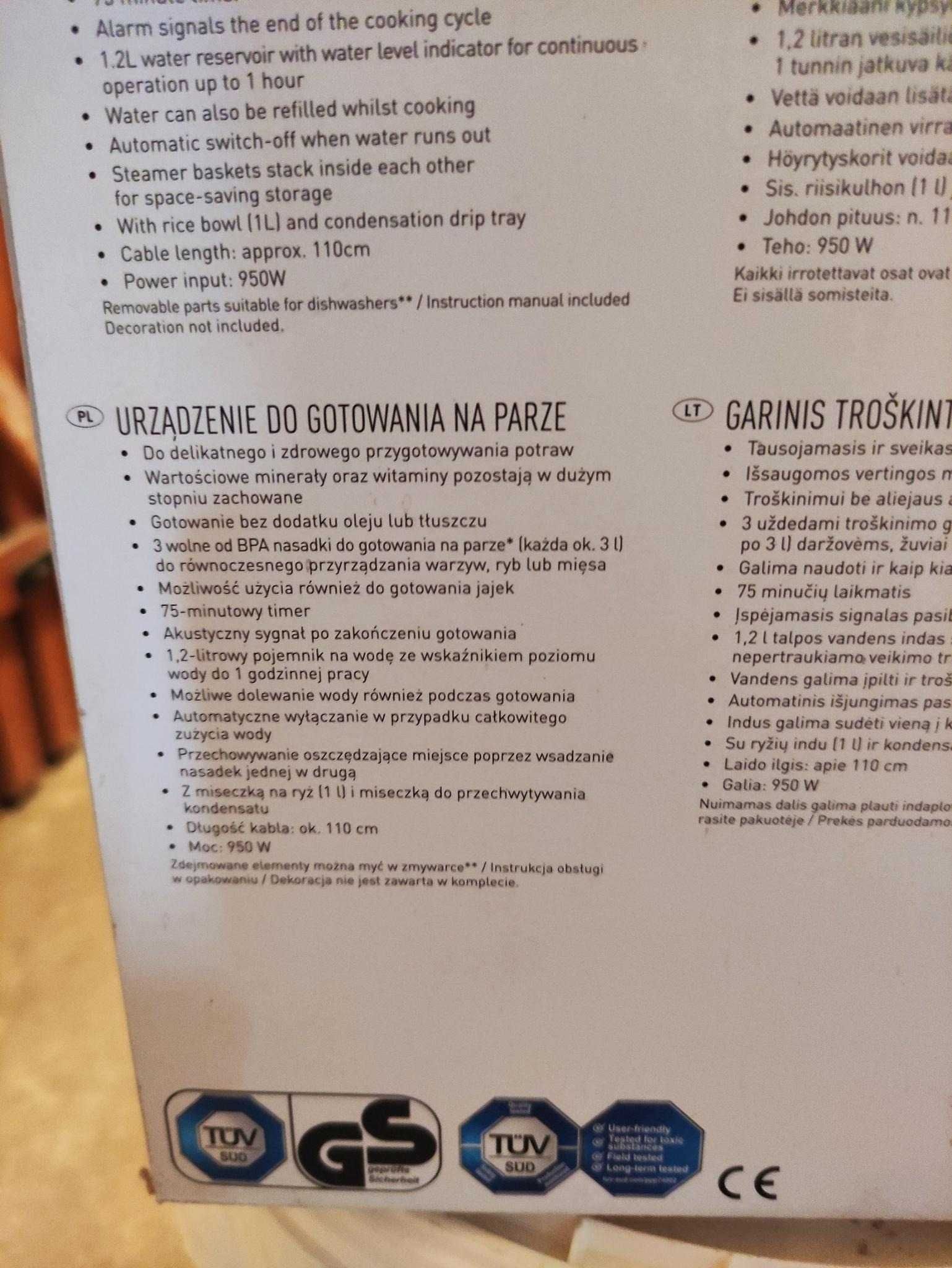 Urządzenie do gotowania na parze