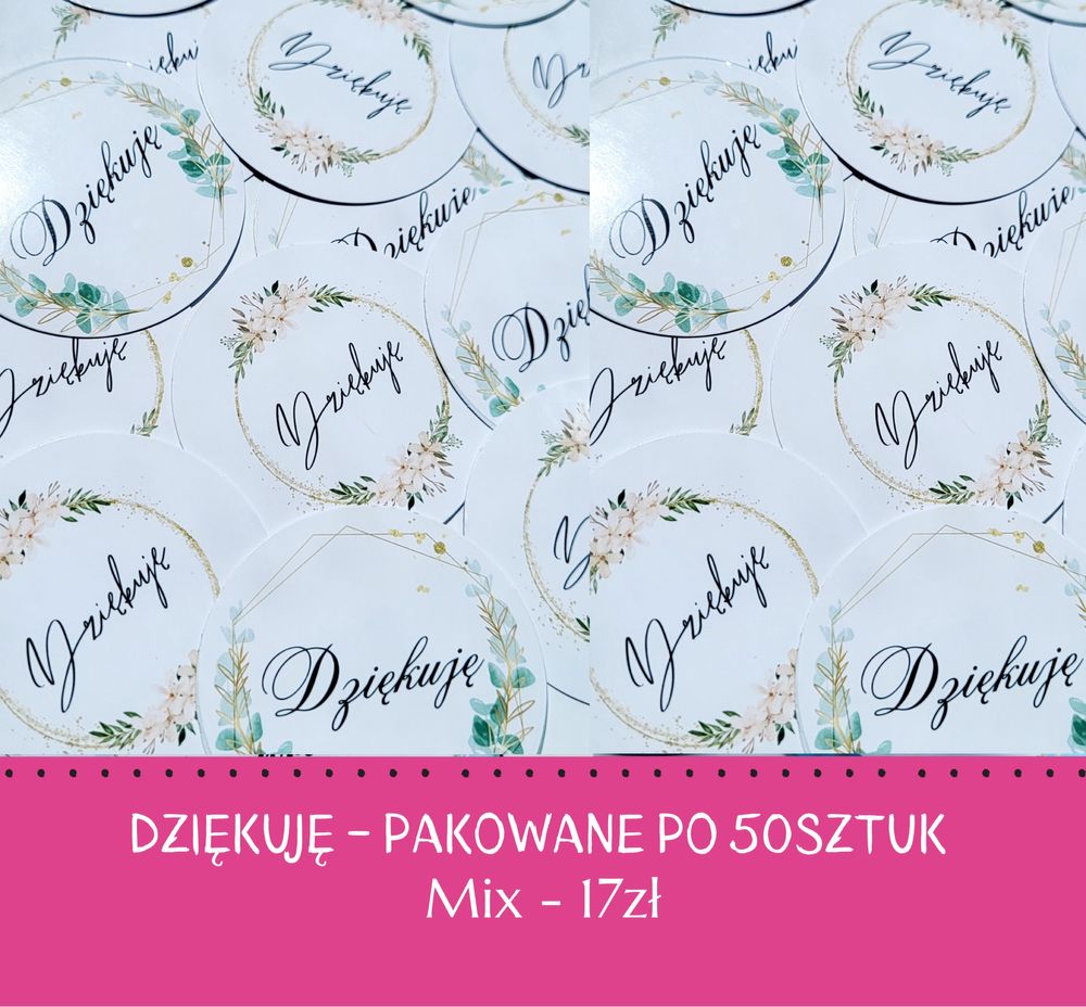 Kotyliony Dziękuję 5cm pakowane po 50szt. MIX sztywny, błyszczący papi