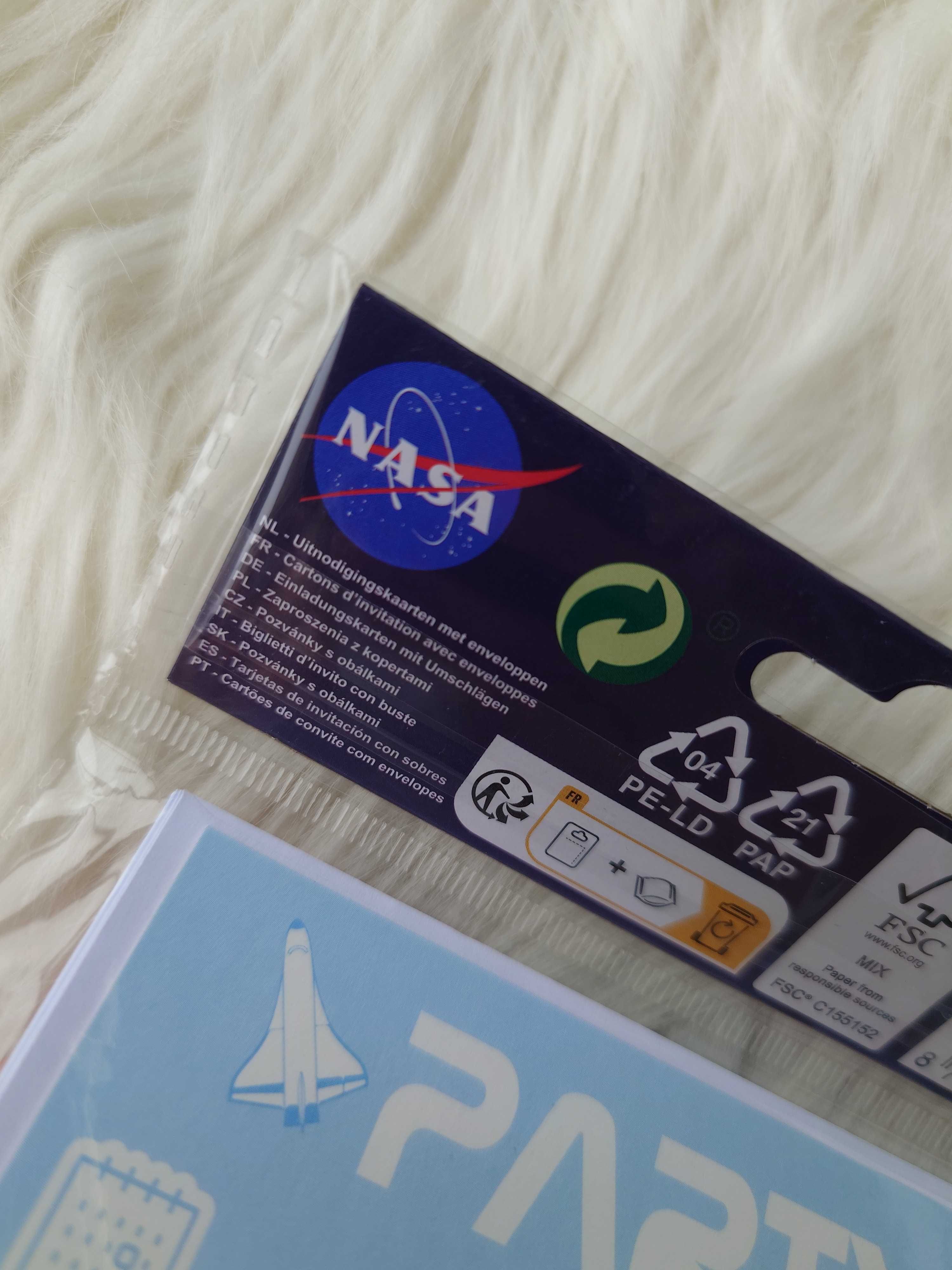 Zestaw zaproszenia urodzinowe kartye koperty NASA dla dzieci