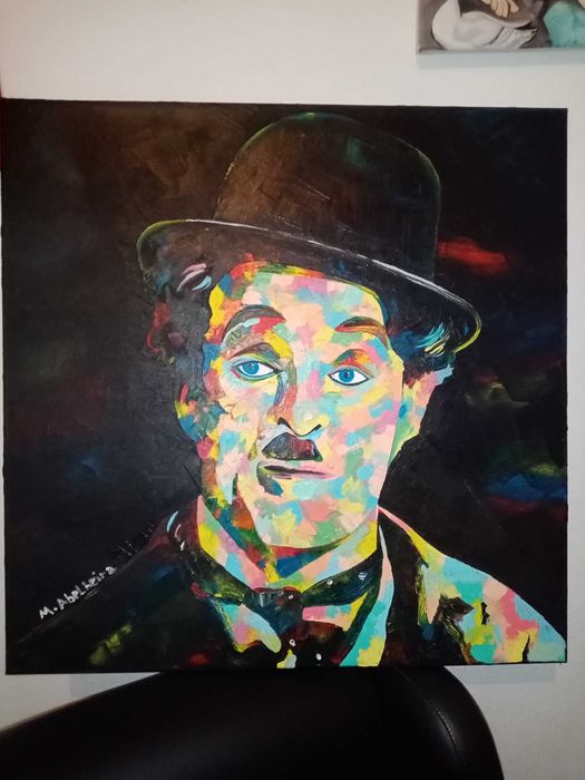 Charlie Chaplin- pintura a oleo e tecnica mista