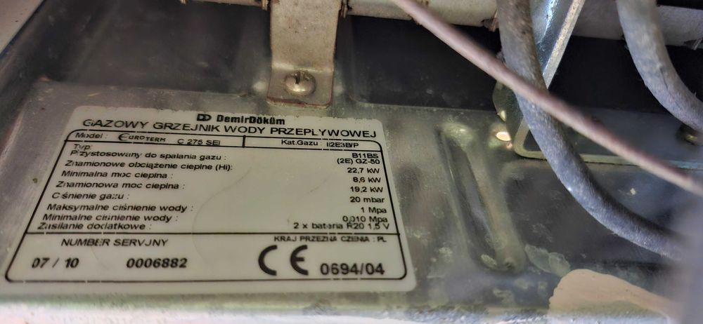 Piecyk gazowy Demir Dokum Euro Term C275 SEI podgrzewacz wody