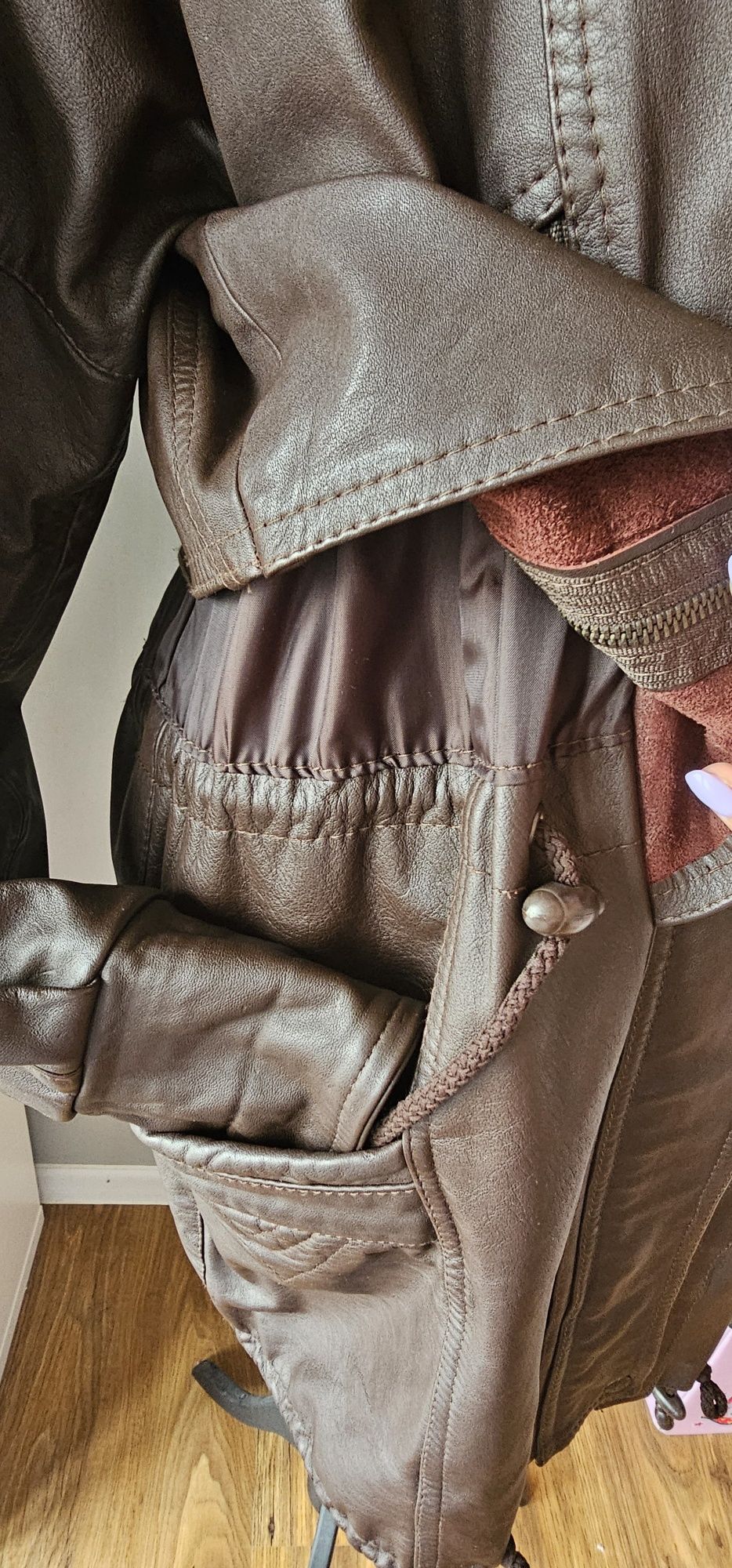 Skórzana kurtka płaszcz brązowa vintage
