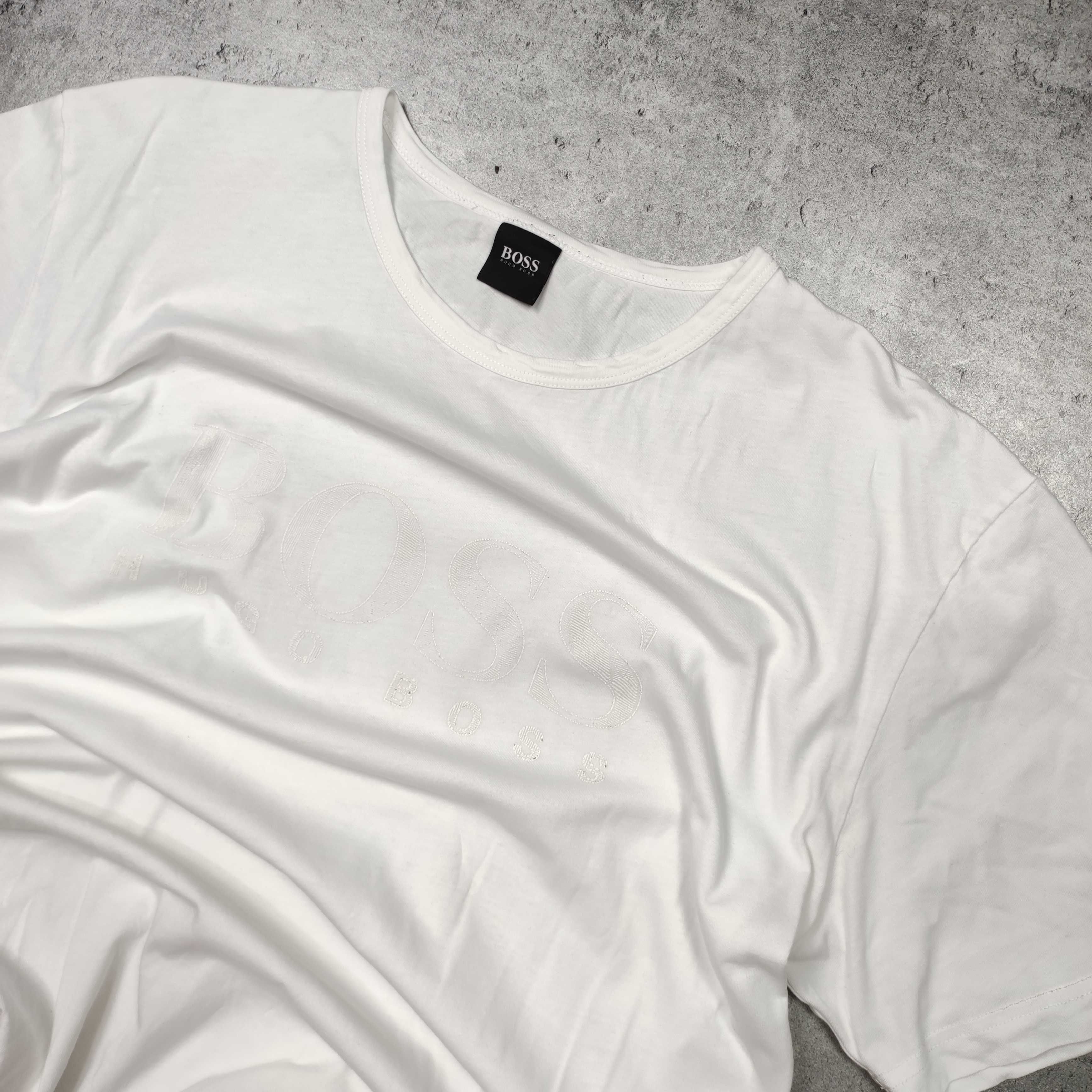 MĘSKA Koszulka Basic Duże Logo Nadruk Hugo Boss Bawełna Biała BOSS