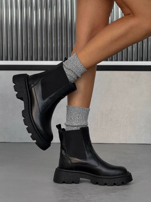Жіночі зимові чорні челсі натуральна шкіра