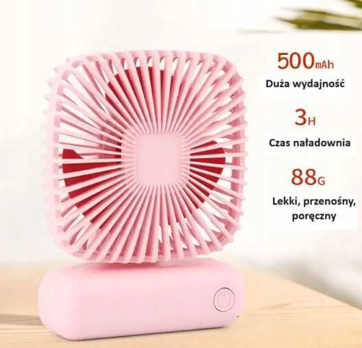 Wentylator Przenośny Mini Fan ładowanie USB Mocny Wiatrak Biurkowy