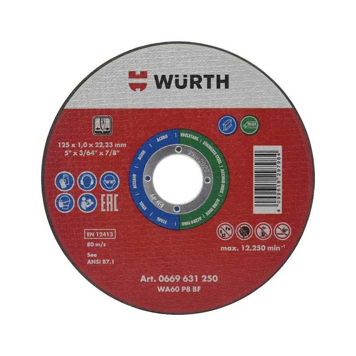 Tarcza tnąca do stali i stali nierdzewnej WURTH 125x1,0 mm