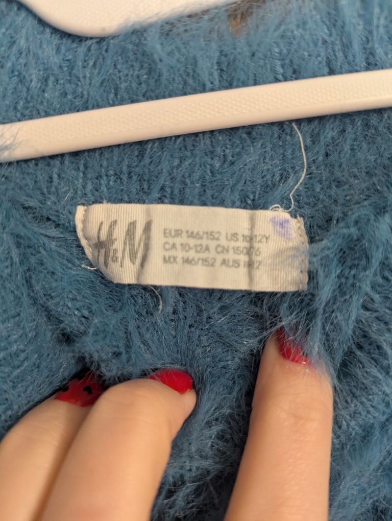 Sweter  niebieski włochaty dla dziewczynki H&M 146/152