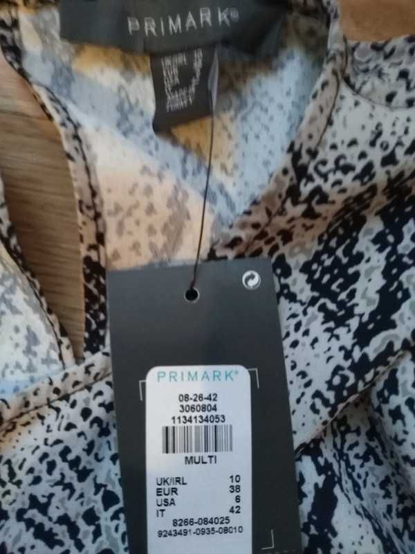 Nowa koszula bluzka Primark poduszki 38 M wiązana print wzór crop top