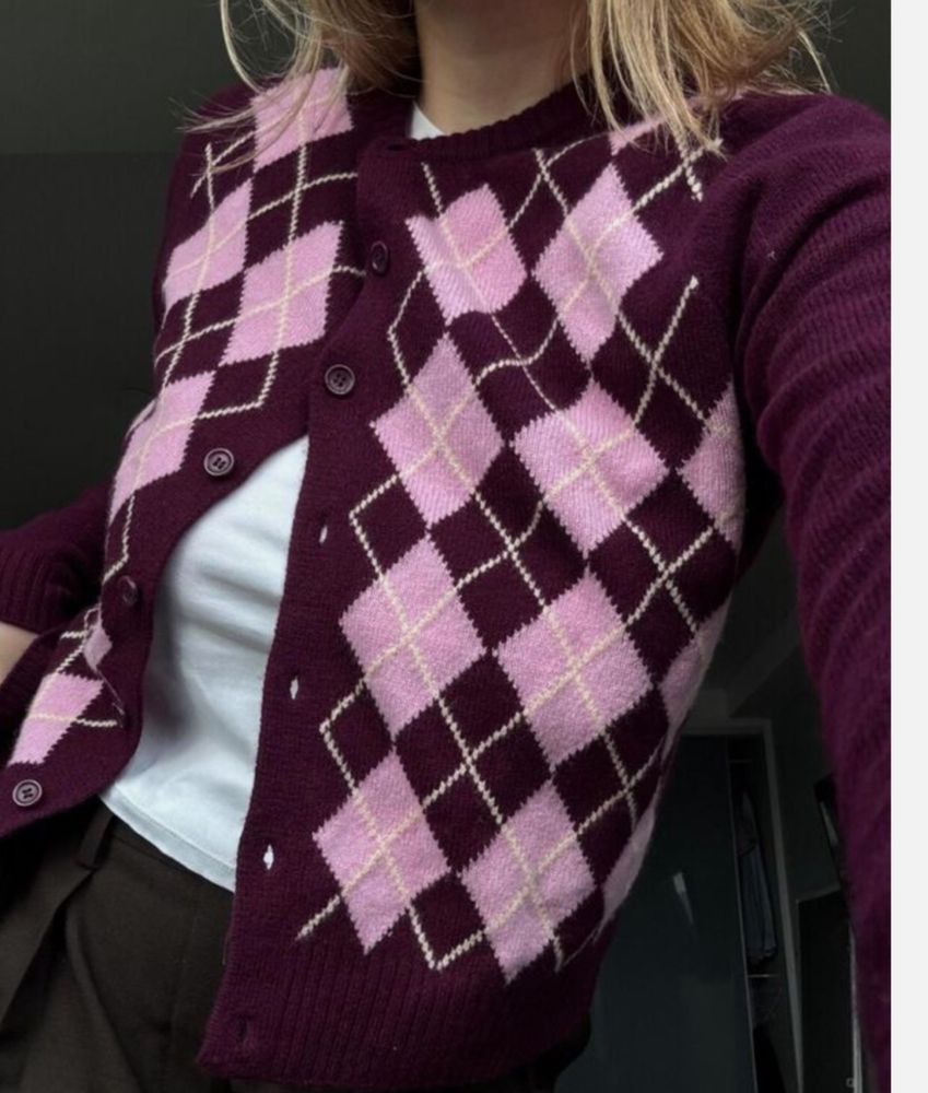 ZARA Sweter w romby 100% wełna M