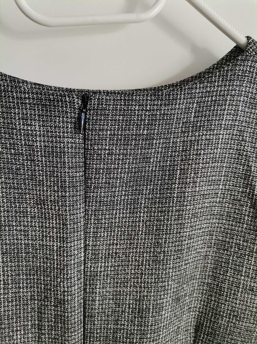 Vestido cinzento brilhante com renda preta, para Natal, Tamanho S