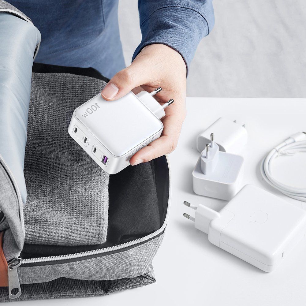 szybka ładowarka gan 3x usb-c usb 100w pps pd power delivery biała
