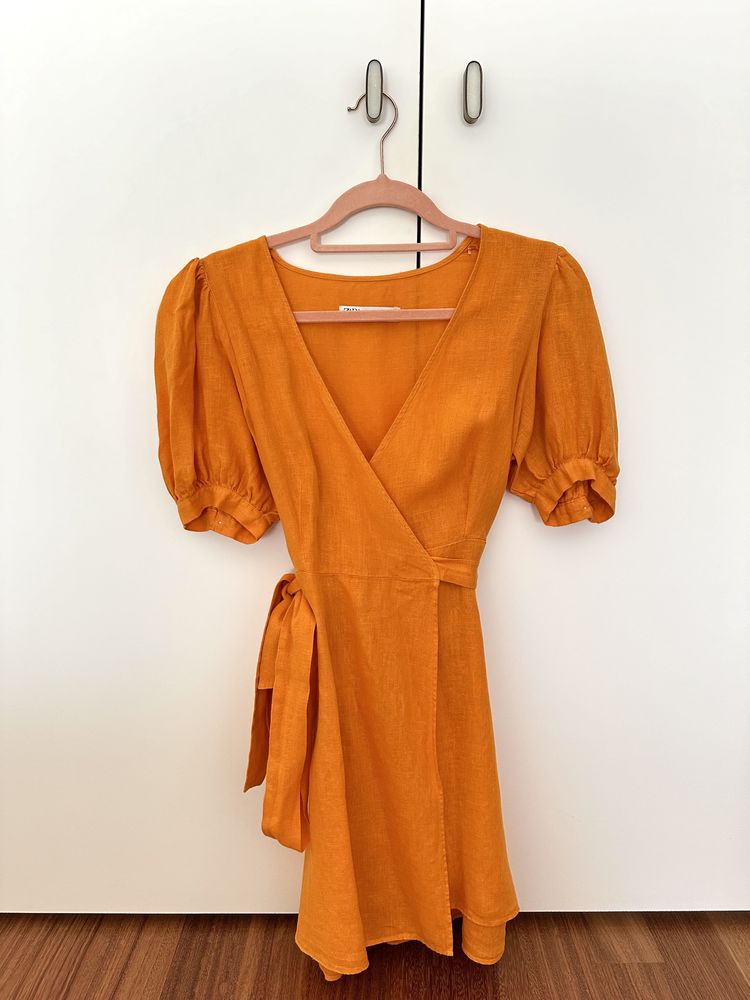 Vestido de linho laranja ZARA